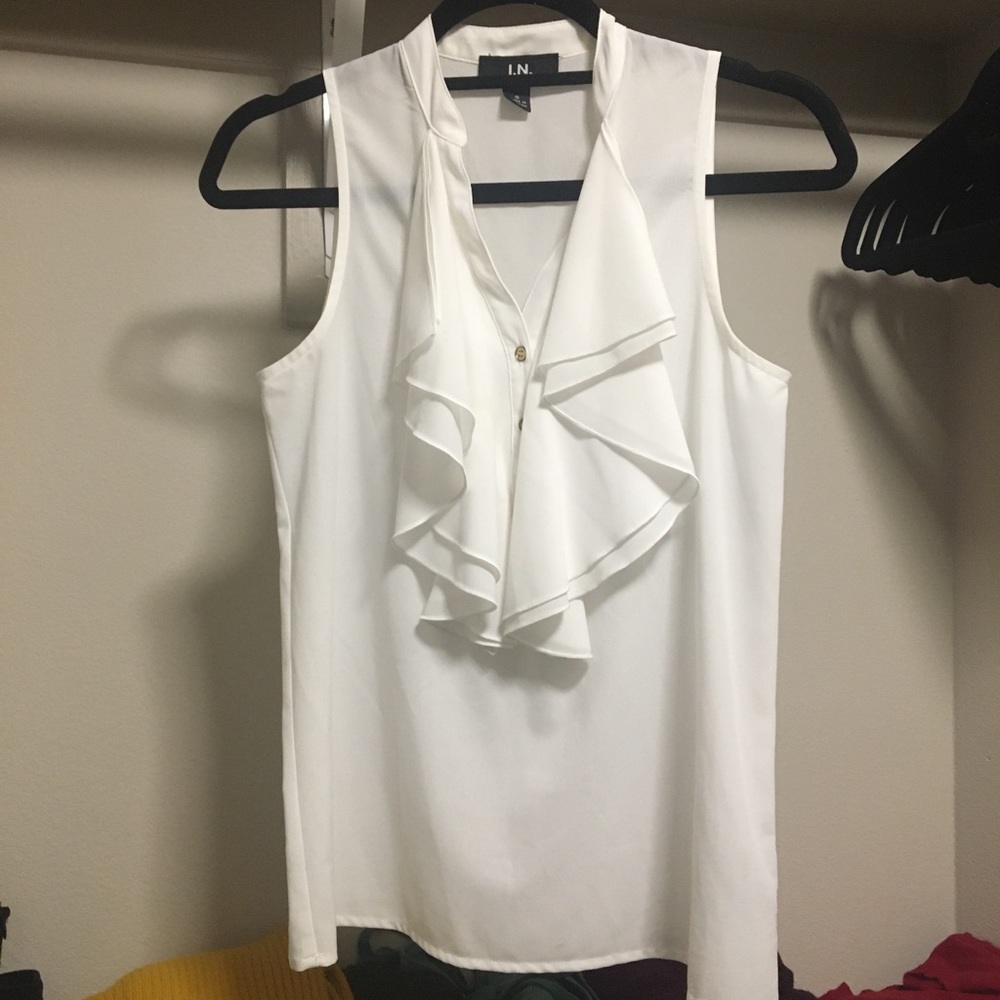 White Sleeveless Dress Shirt w/ Ruffles